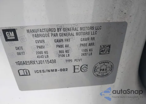 2018 Cadillac Ats Standard z USA, uszkodzony, nr VIN 1G6AE5RX1J0115438